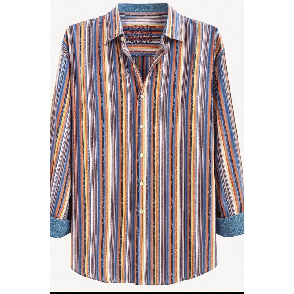 ROBERT GRAHAM 3X CLASSIC STRIPED BUTTON FRONT SHIRT Flip Cuffs Big And Tall - Picture 2 of 12